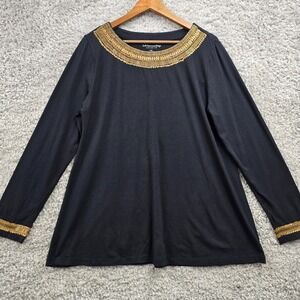 Soft Surroundings Women Embellished Long Sleeve Boho Blouse Size Large Relaxed